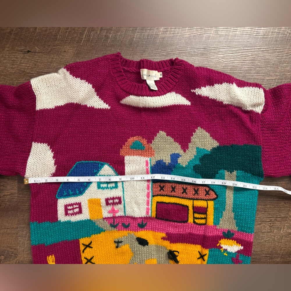 Vintage 80s WHITE STAG sweater knit farm scene folk art whimsical rare sz M EUC - Picture 11 of 16